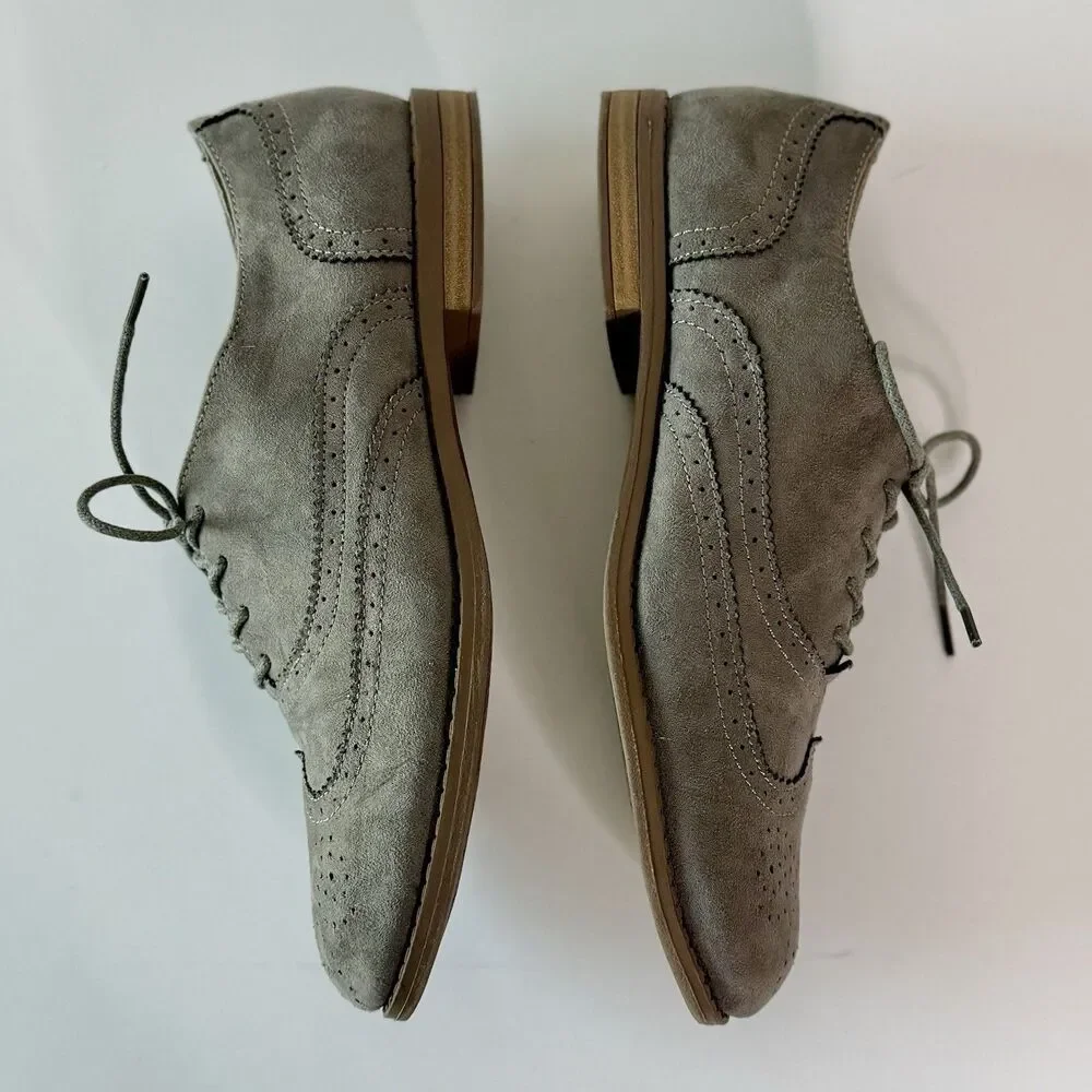 Merona Women's Size 8 Gray Faux Suede Oxford Wingtip Lace-Up Shoes
