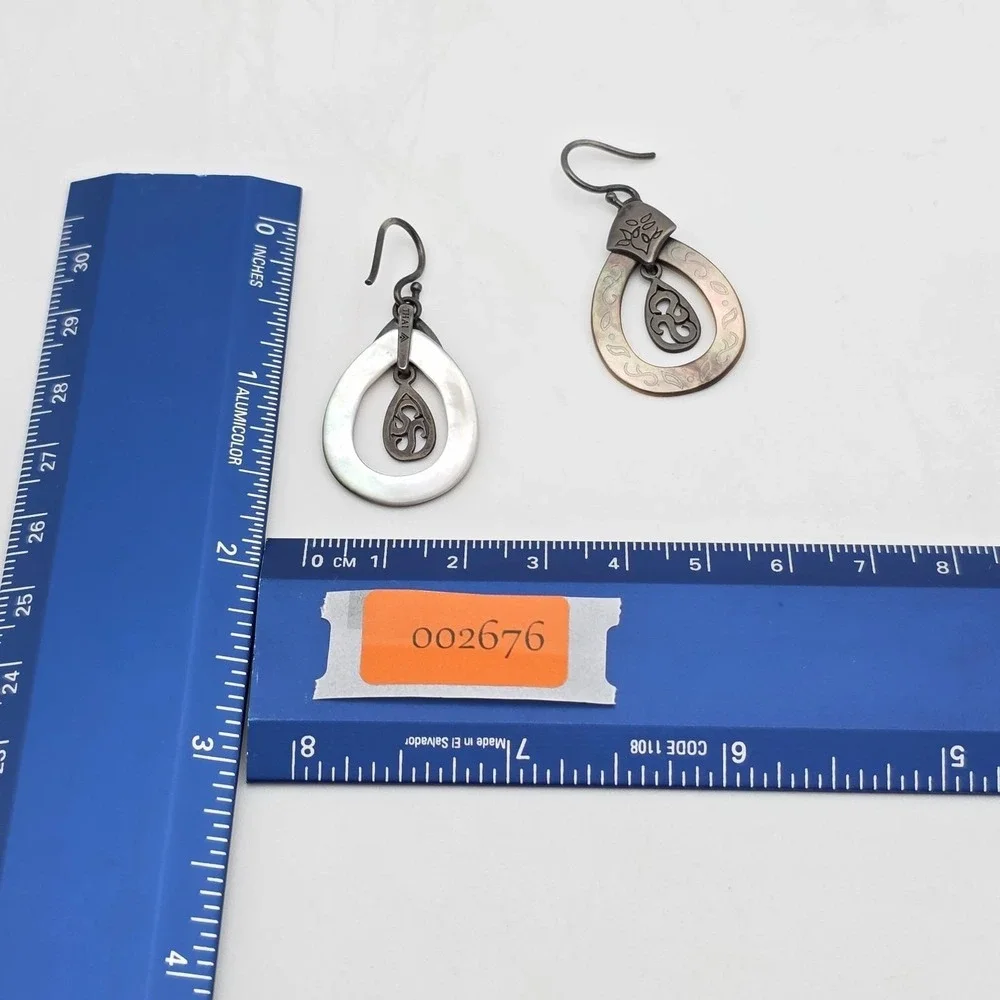 SILPADA Abolone Shell Earrings 925 Sterling Silver Etched‎ Teardrop Dangle Drop