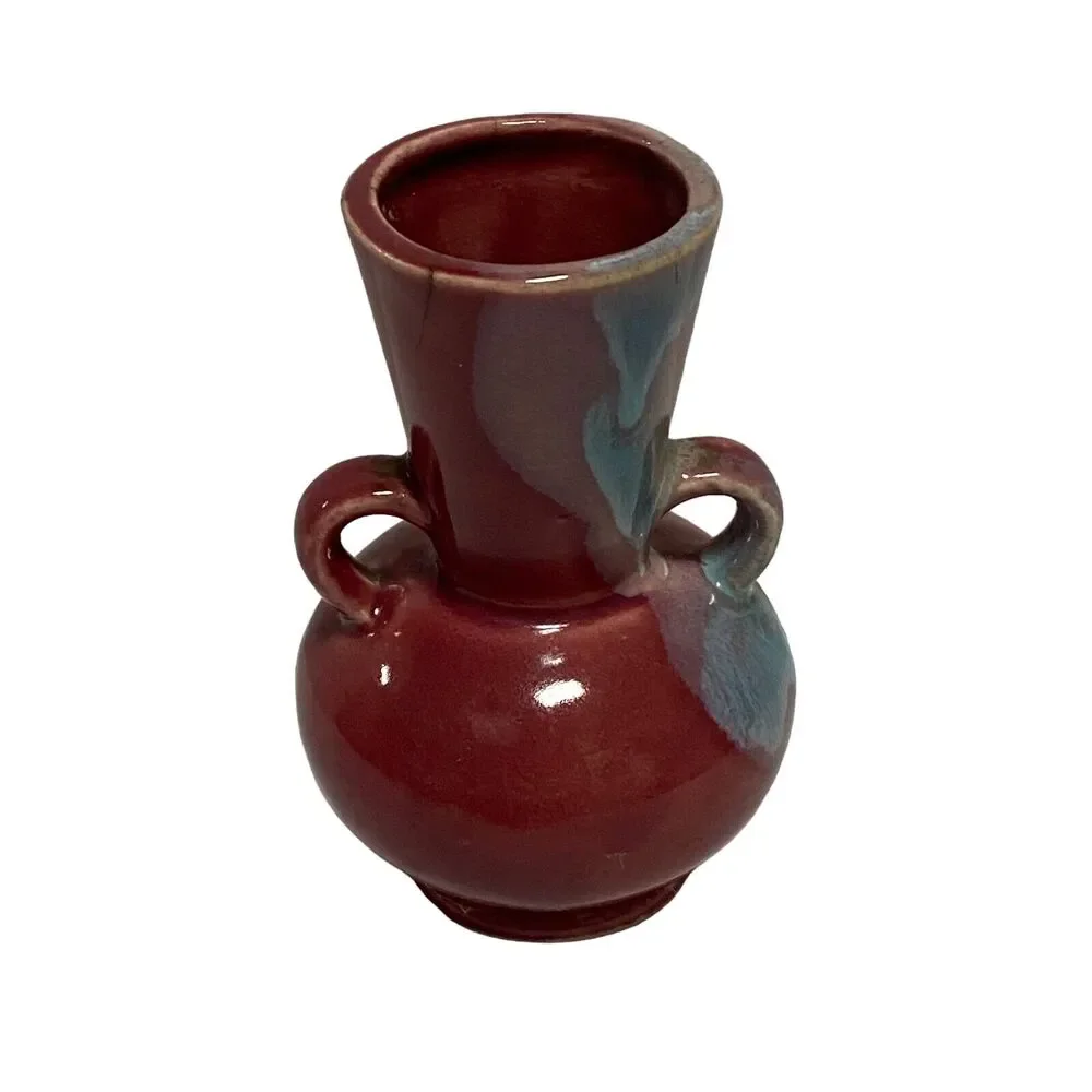 Vintage Double Handled Mauve Drip Glaze Pottery Vase Made in Japan No 1