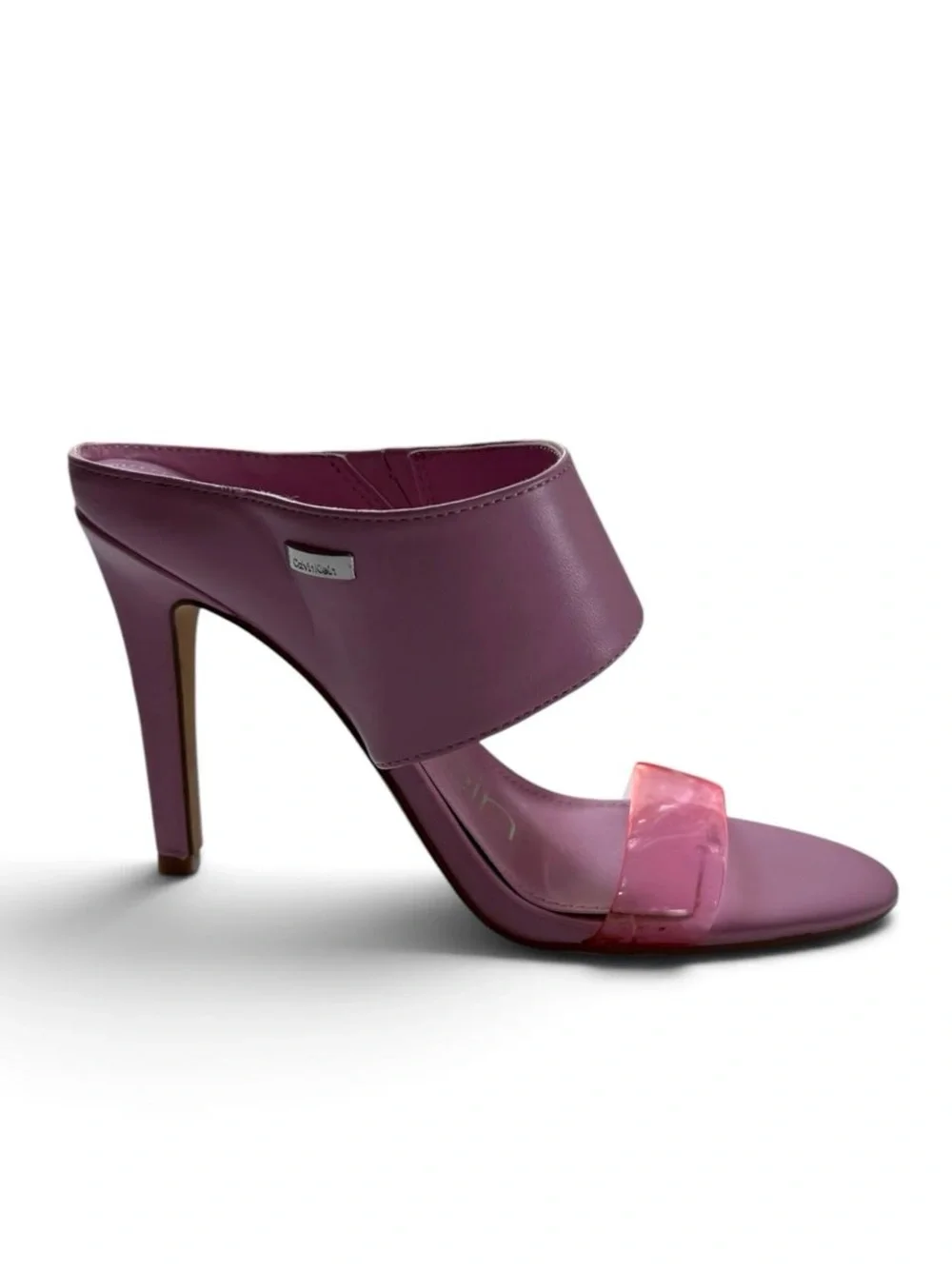 Calvin Klein Women Two Strap Heel Sandals Mauve Clear Strap Size 7.5