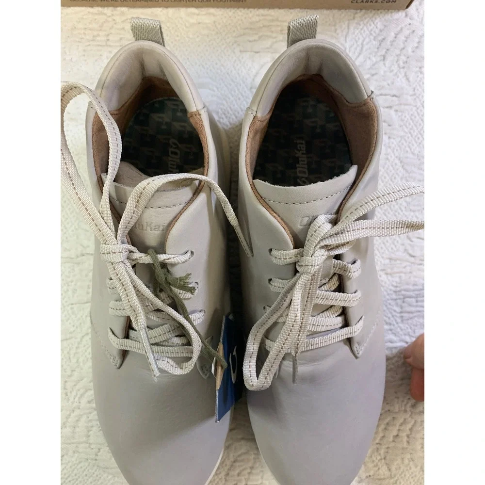 OluKai Wao Palewai Women 10 Cloudy Gray Water Resistant Leather Sneakers‎ 20500