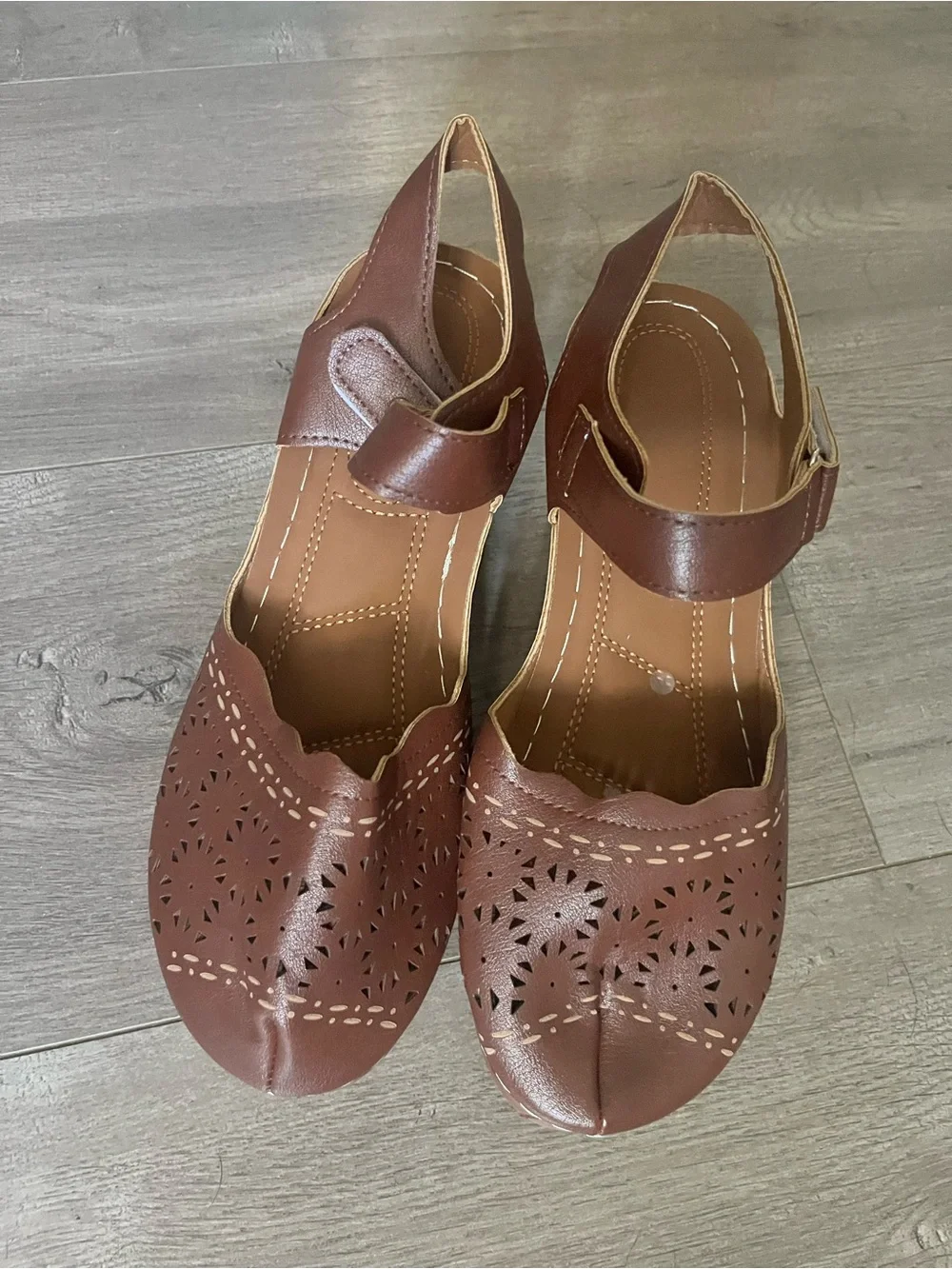 Women's Brown Perforated Mary Jane Sandals