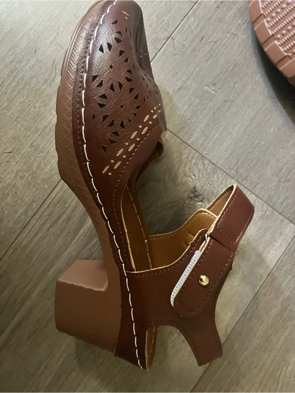 Women's Brown Perforated Mary Jane Sandals