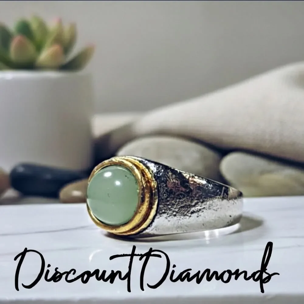 Natural Green Moonstone Cocktail Ring on 925 Sterling Silver