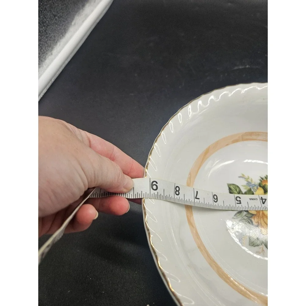 Porcelain Serving  Bowl Yellow Rose Gold Trim Made In Japan Collectible 9