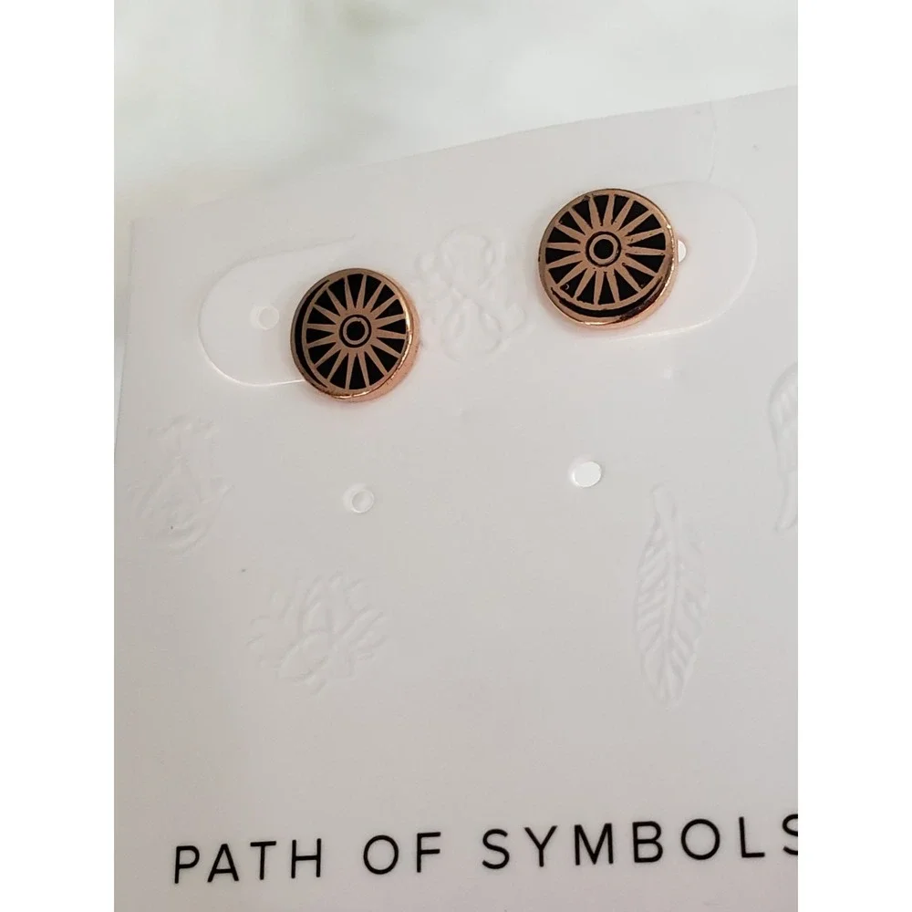 Alex And Ani Cosmic Balance Celestial Disc Stud Earrings 14k Rose Gold Plated