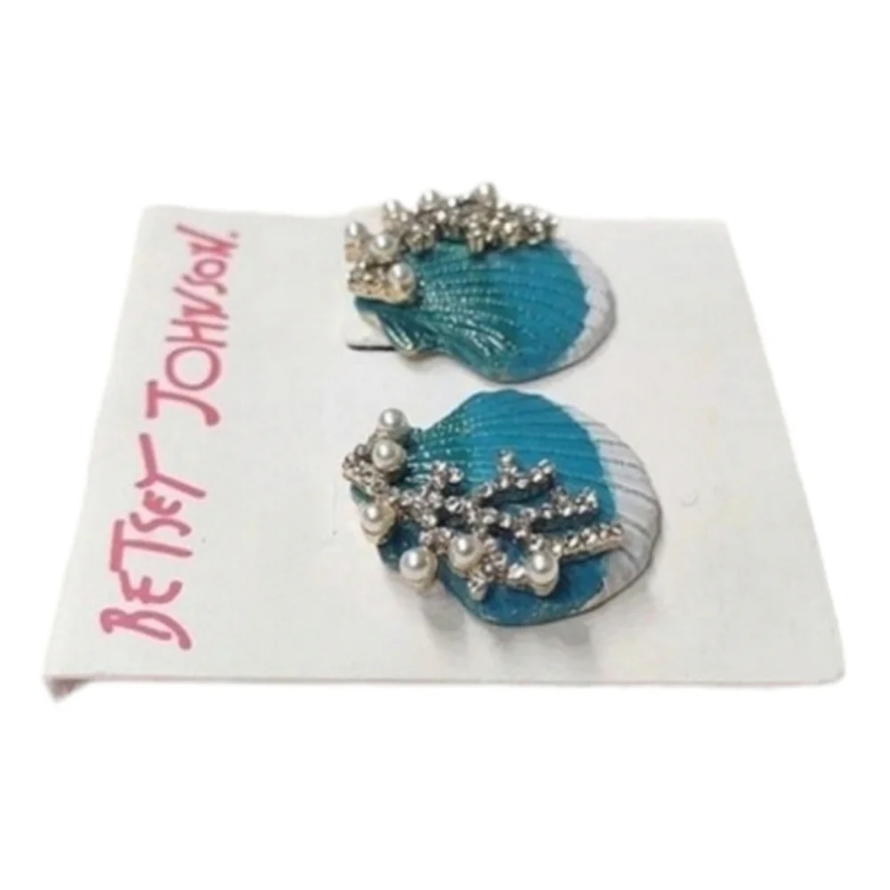 Betsey Johnson Turquoise Seashell Faux Pearl Earrings