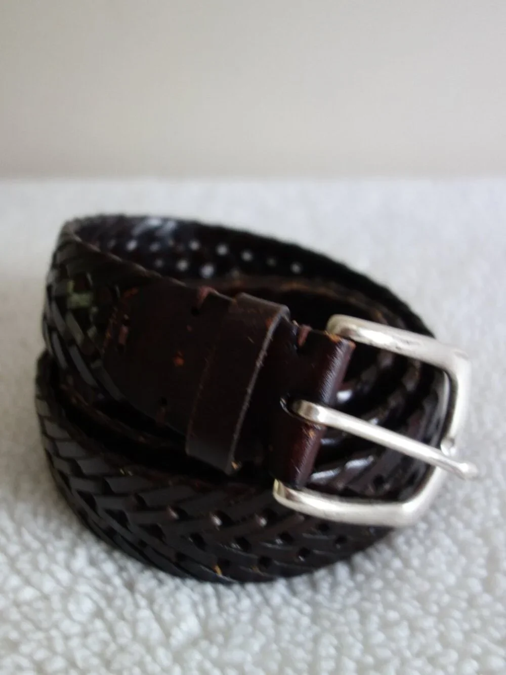 Vntg JOHN W NORDSTROM Brown Braided Leather Belt with Solid Brass Buckle