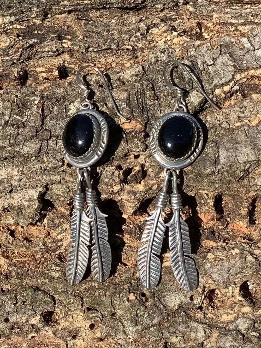 Onyx Sterling Feather Earrings
