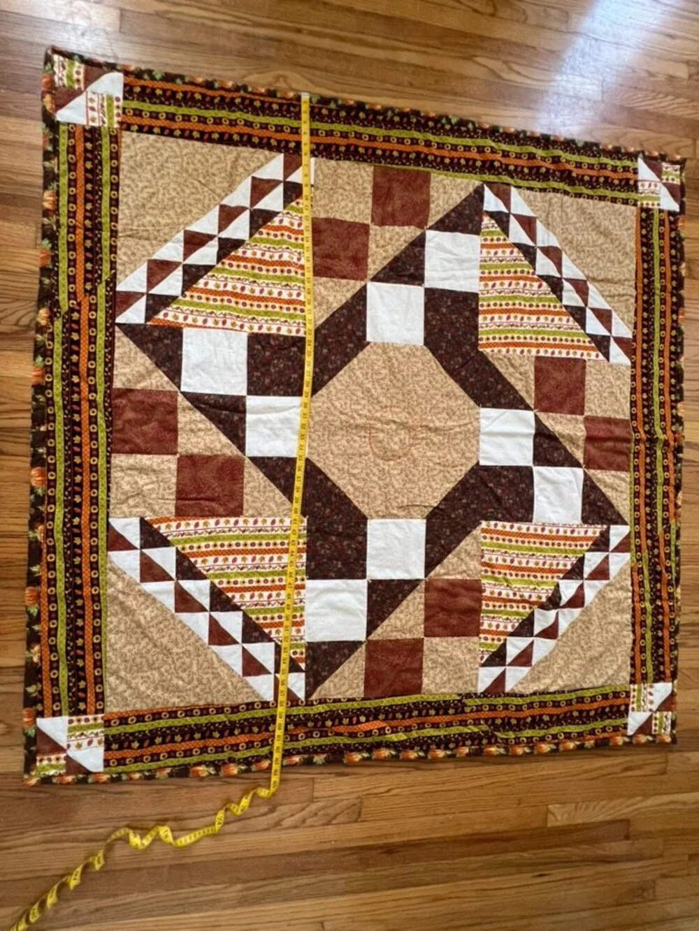 Handmade Fall Patchwork Quilt 64x64 Pumpkin Sunflower Autumn Throw