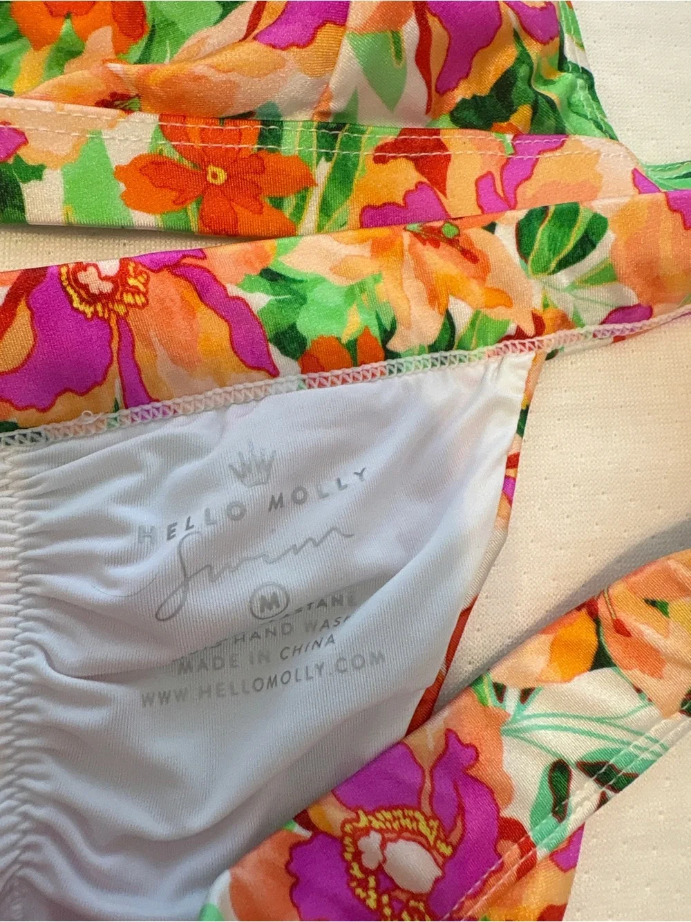 Hello Molly Multi Floral V-Neck Bikini — White, Pink, Green, Orange