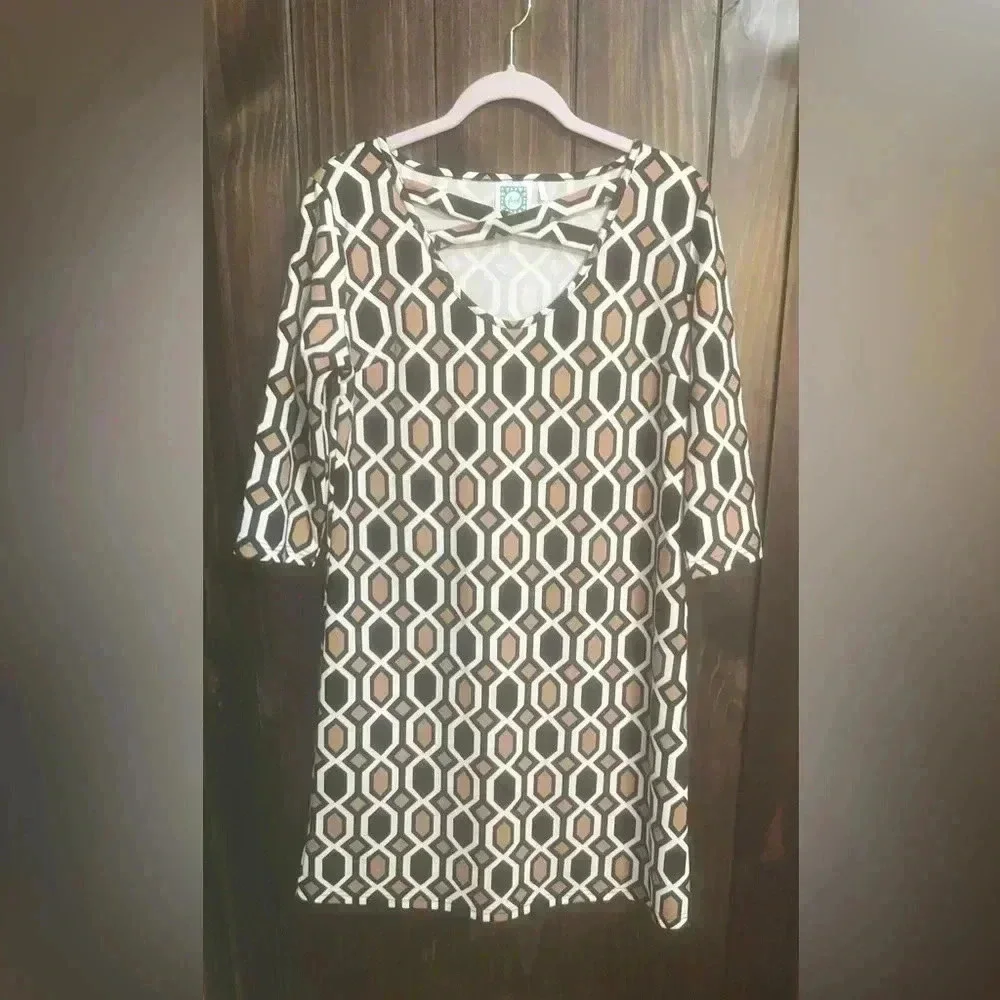 Vfish L Aline Jersey Knit Dress-Geometric Pattern. Size: Large