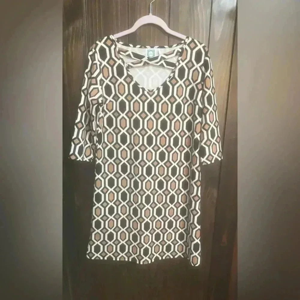 Vfish L Aline Jersey Knit Dress-Geometric Pattern. Size: Large