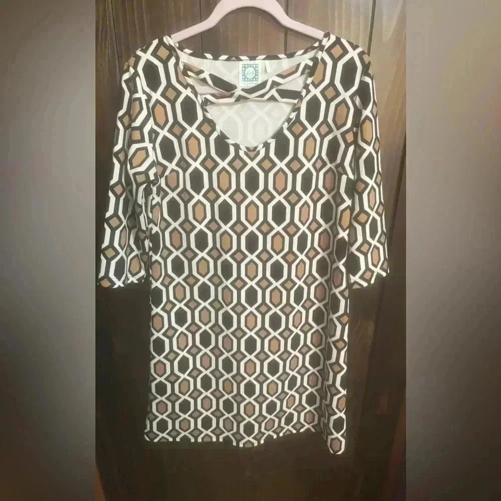 Vfish L Aline Jersey Knit Dress-Geometric Pattern. Size: Large