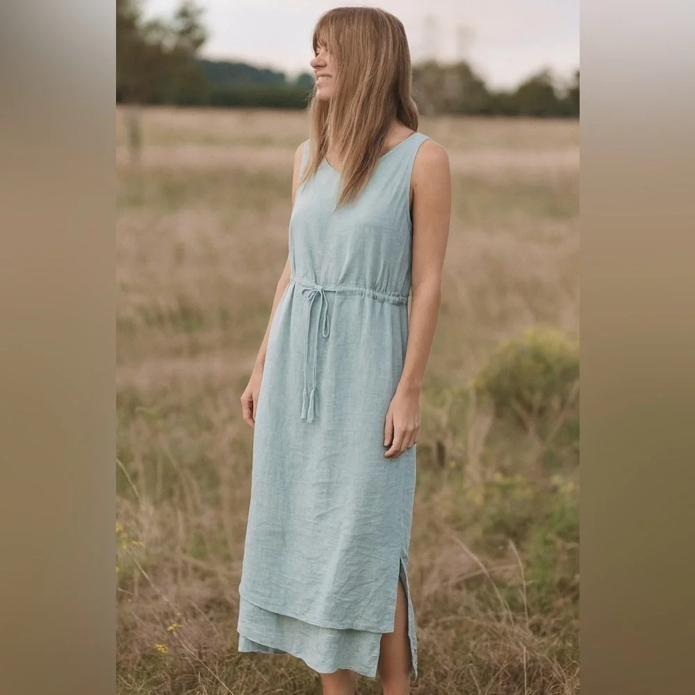 🪺Light Blue Double-Layer Midi Dress