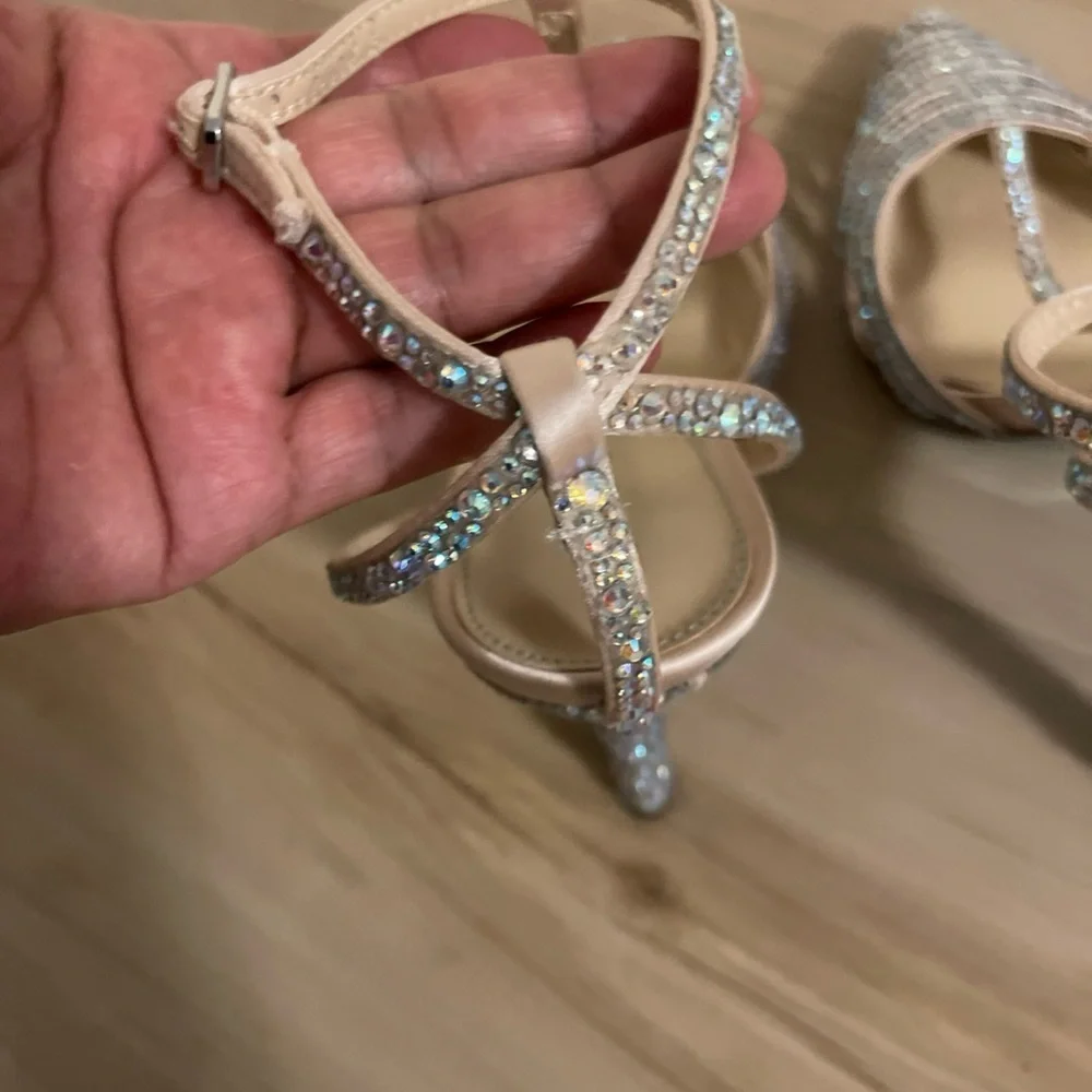 Betsey Johnson Rhinestone Strappy Heels - Cream and Silver Size 8.5