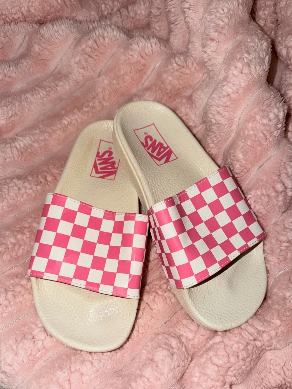Vans Pink & White Checkerboard Slide Sandals Women’s Size 6