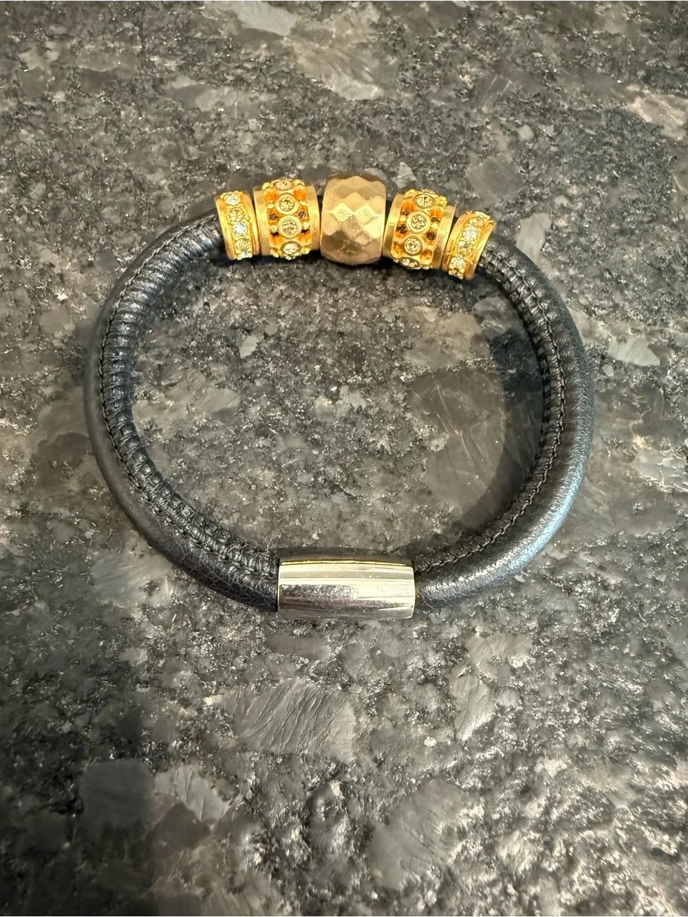 Brighton Gold Bead Accent Black Leather Bracelet