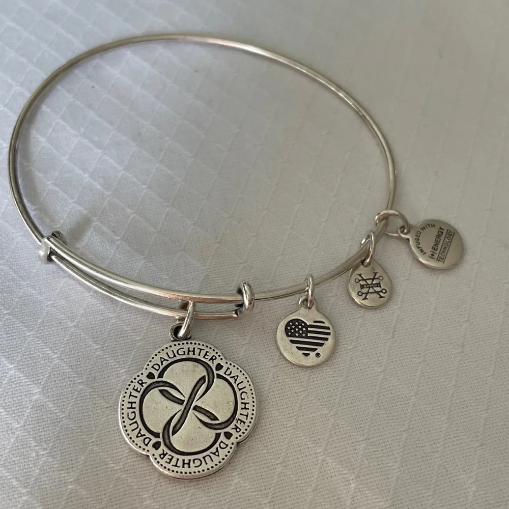 Alex and Ani Silver tone Infinite Love Daughter Expandable Bangle Bracelet. EUC.