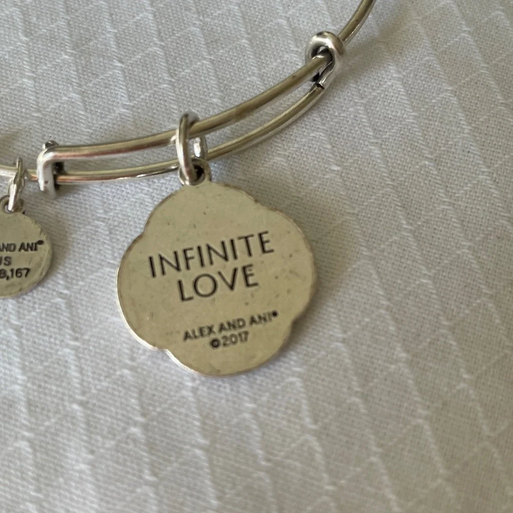 Alex and Ani Silver tone Infinite Love Daughter Expandable Bangle Bracelet. EUC.