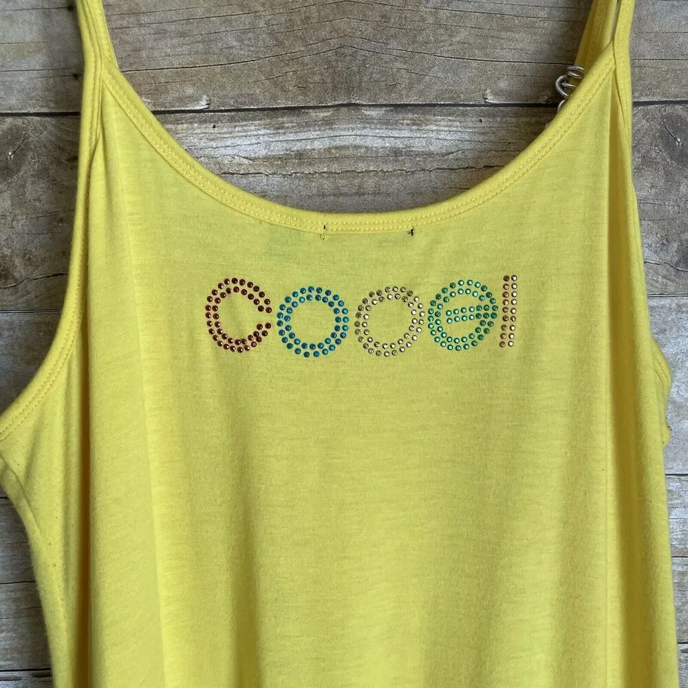 Coogi Bright Yellow Sundress With Ruffle & Chain Accent - Size 1X - Rhinestones