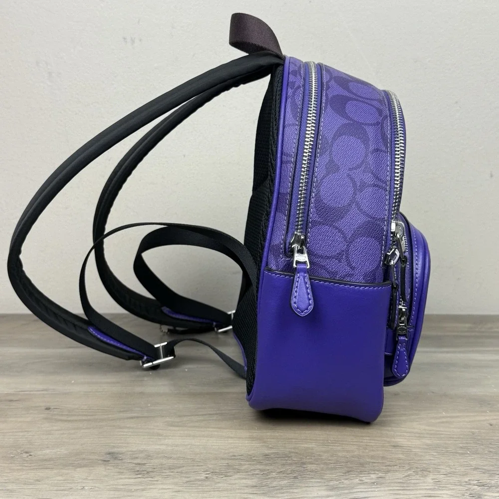 Coach Mini Court Backpack In Signature Canvas & Leather Sport Purple C8604 Logo