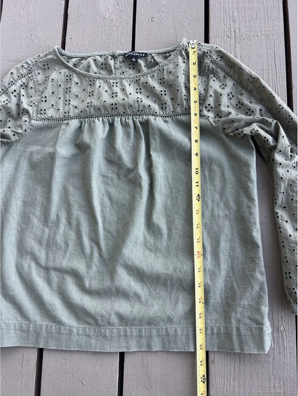 EUC! J.Crew Mercantile Olive Green Line Blend Eyelet Long Sleeves Shirt Women S