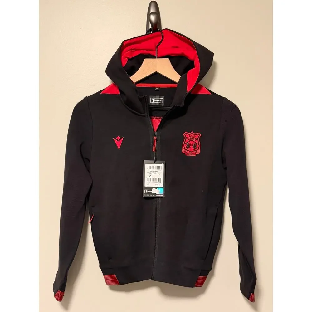 Macron Wrexham AFC Travel Full Zip Hoodie Black Red Junior M NWT 024