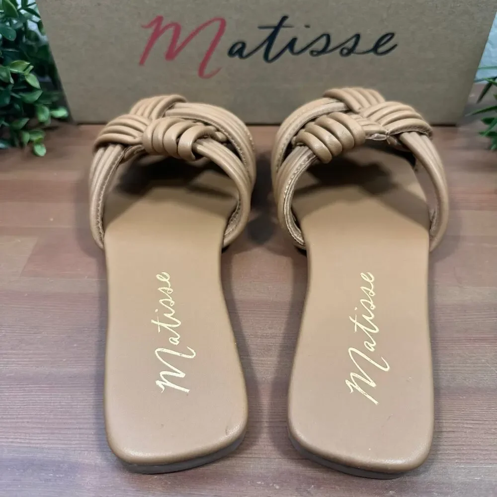 Matisse Women's Samson Leather Knotted Slide‎ Sandals Tan Size 8