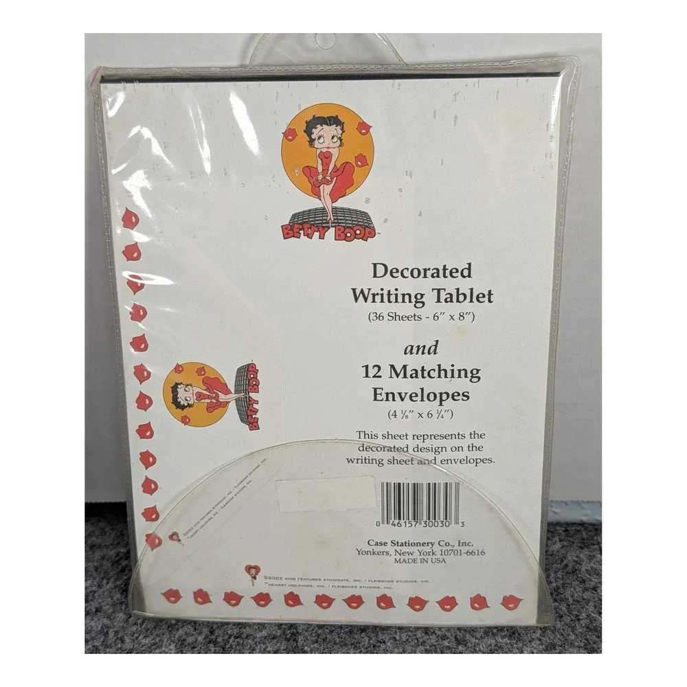 Vintage 2002 Betty Boop Stationery Set Writing Tablet 36 Sheets 12 Envelopes