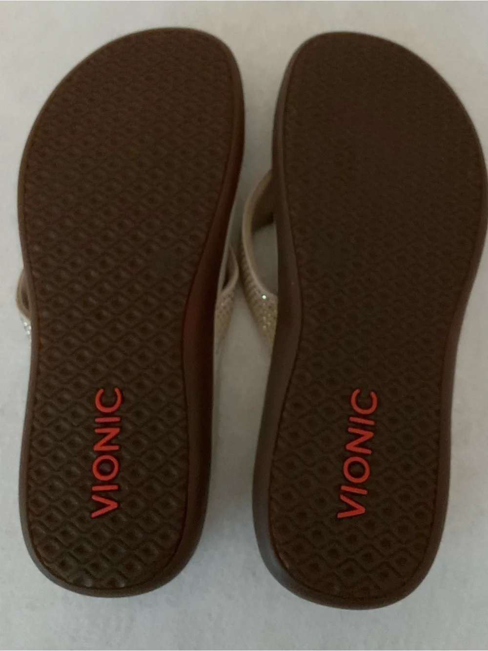 Vionic Women’s Beige Rhinestone  Flip Flop Sandals