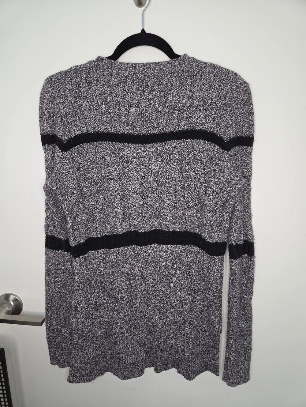 Madewell Women's Medium Marled Gray & Black Striped Cable Knit Pullover Sweater