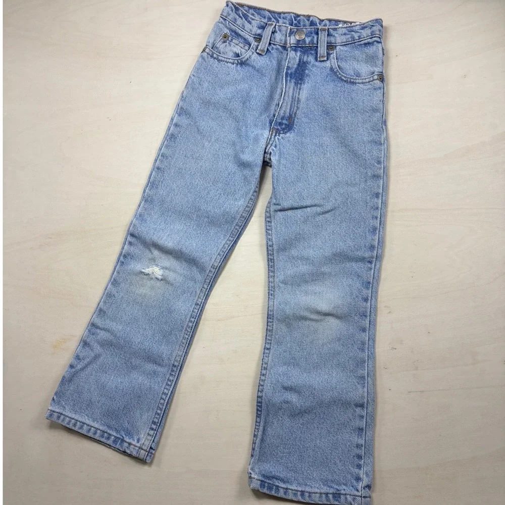 Vintage Faded Glory Girls Flare Jeans Light Wash Distressed Denim Size 6