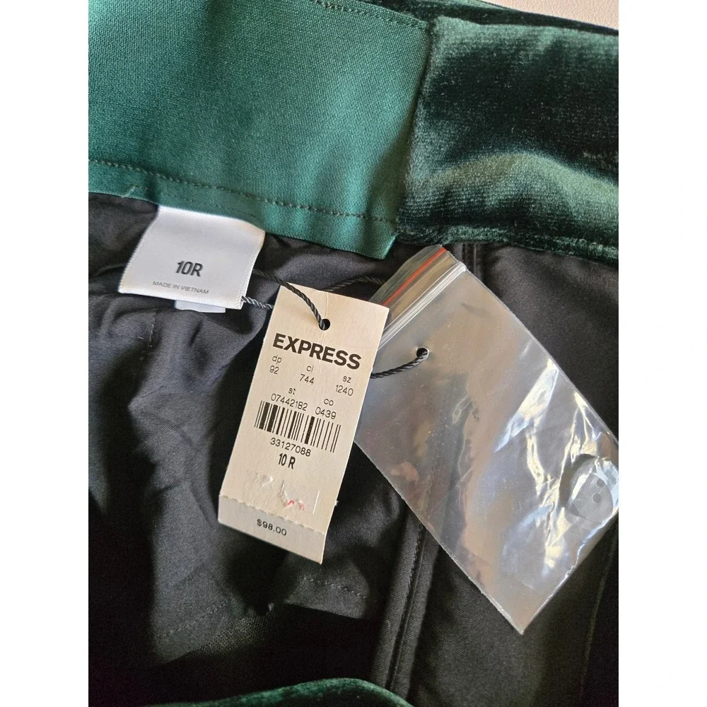 Express Emerald Green Velvet Flare Trouser Pants 10R Holiday Party Glam Retro
