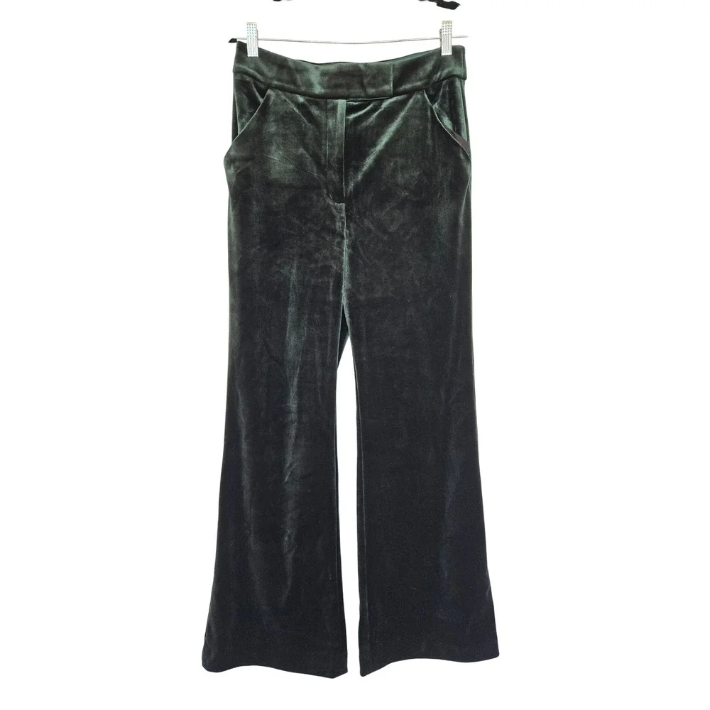 Express Emerald Green Velvet Flare Trouser Pants 10R Holiday Party Glam Retro