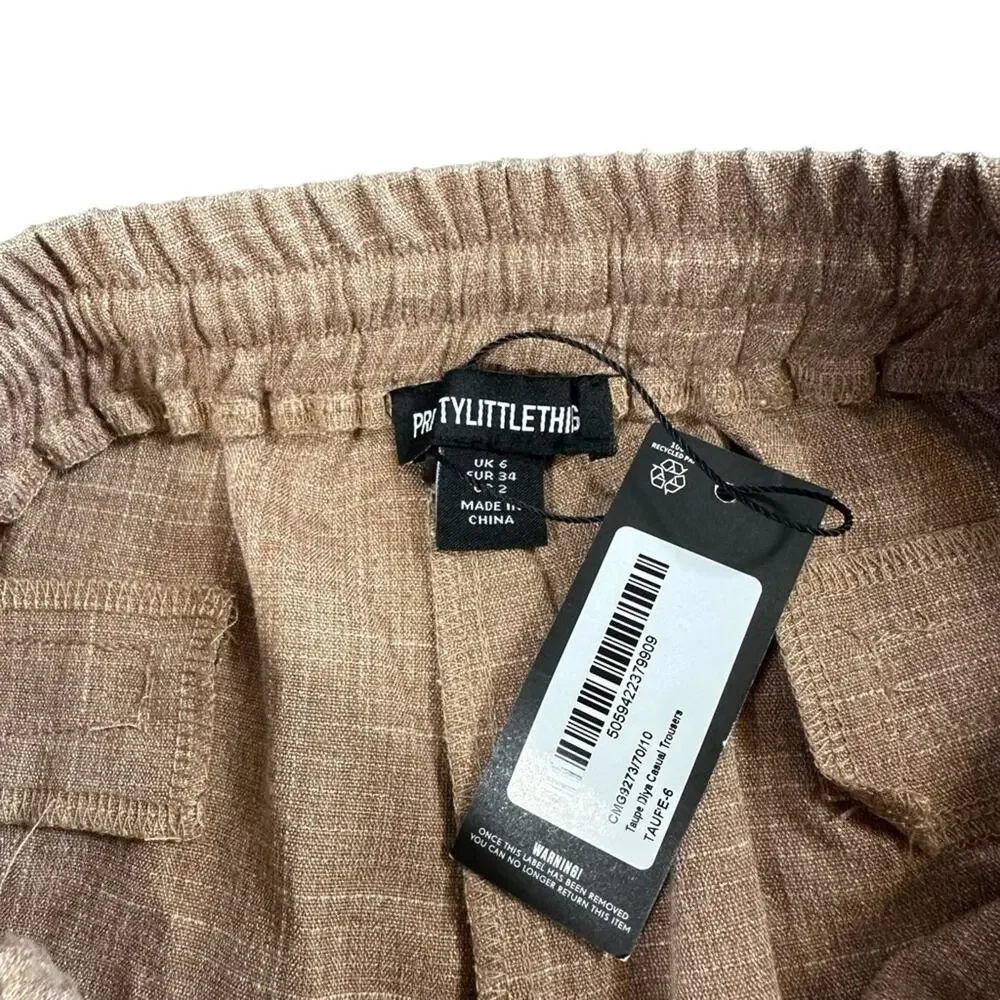 Pretty Little Thing Women's Taupe Diya‎ Casual Trouser Pants Size 2