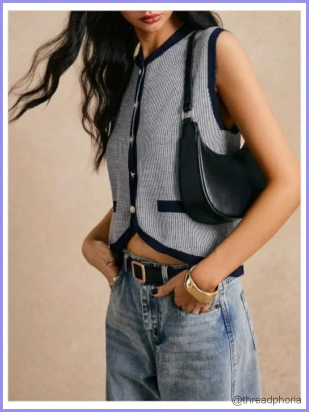 Contrast Trim Striped Dressy Sweater Vest Sleeveless Knit Button Up