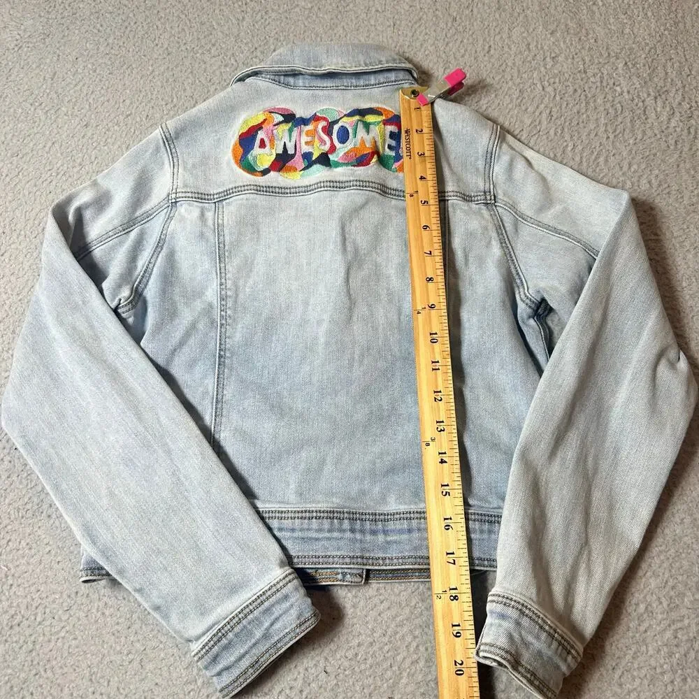 Cat & Jack Denim Jacket Girls L Blue Stretch Embroidered‎ Awesome Jean Jacket