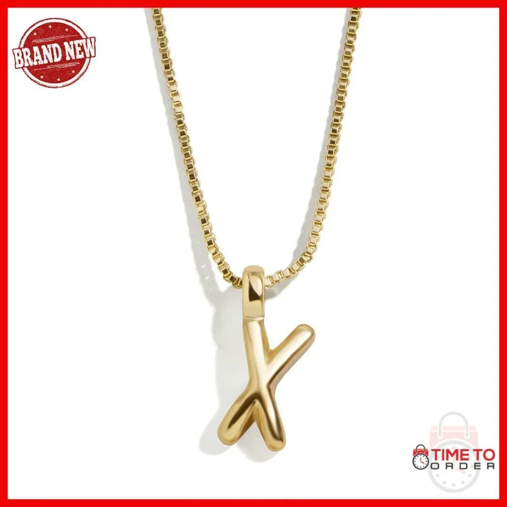 Gold-Plated Bubble Initial Pendant Necklace 17 Inch Chain Personalized Gift