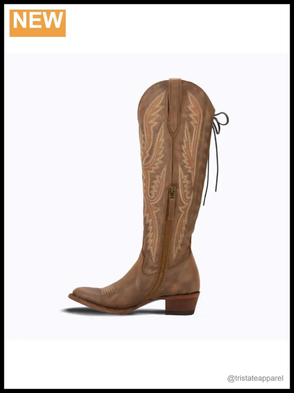 Over Knee Cowgirl Boots Western Embroidered PU Leather Adjustable Corset Low