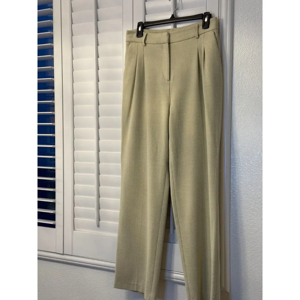 House of Harlow 1960 Sage Beige Textured Tailored Wide Leg Pants Size 6