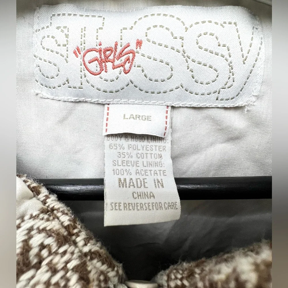 Stussy- Girls Brown and‎ Cream Geometric Jacket- Large, Some cuff discoloration