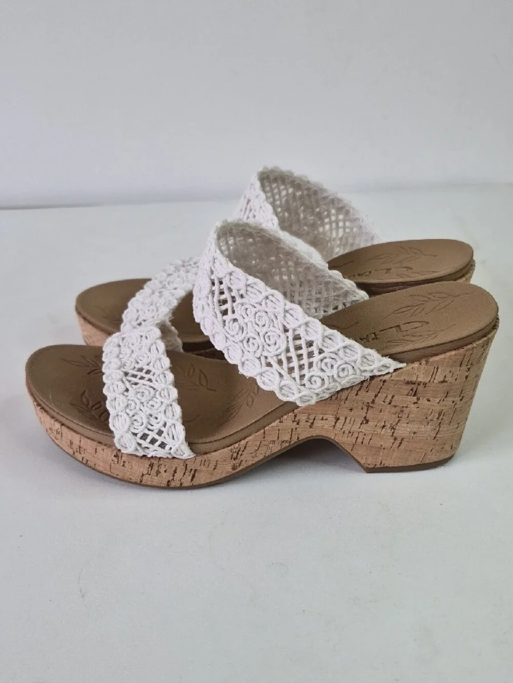 CL by Laundry Ivory Crochet Double-Strap Wedge Sandals
