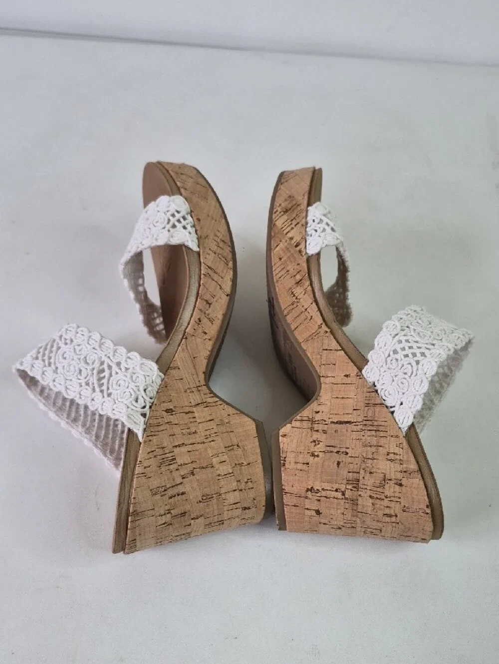 CL by Laundry Ivory Crochet Double-Strap Wedge Sandals