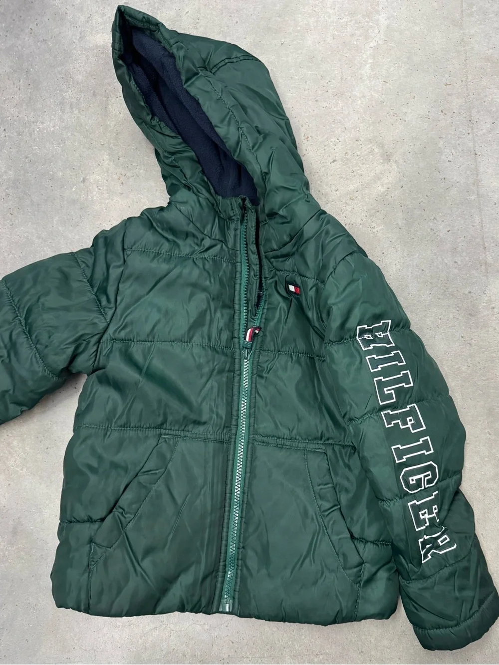 Tommy Hilfiger Boys Green Hooded Puffer Jacket Size 4 Fleece Lined