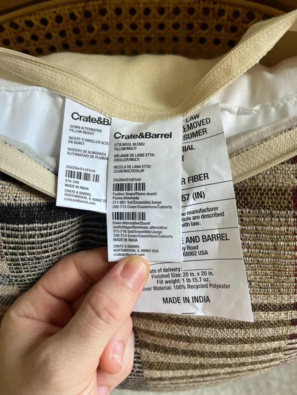 Crate & Barrel Etta silk wool throw pillow and insert