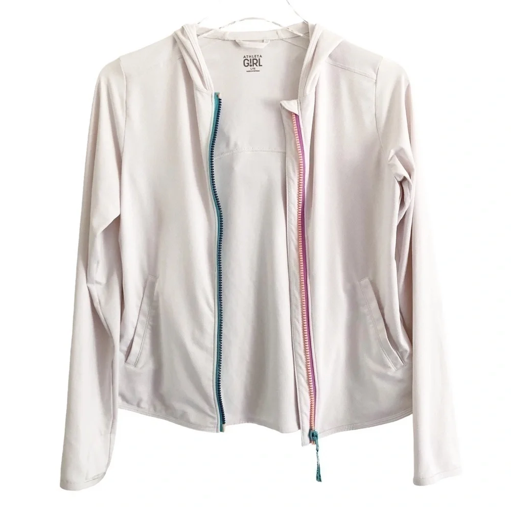 Athleta Girl Jacket Stunner Shade White Multicolored Zipper Size Large 12