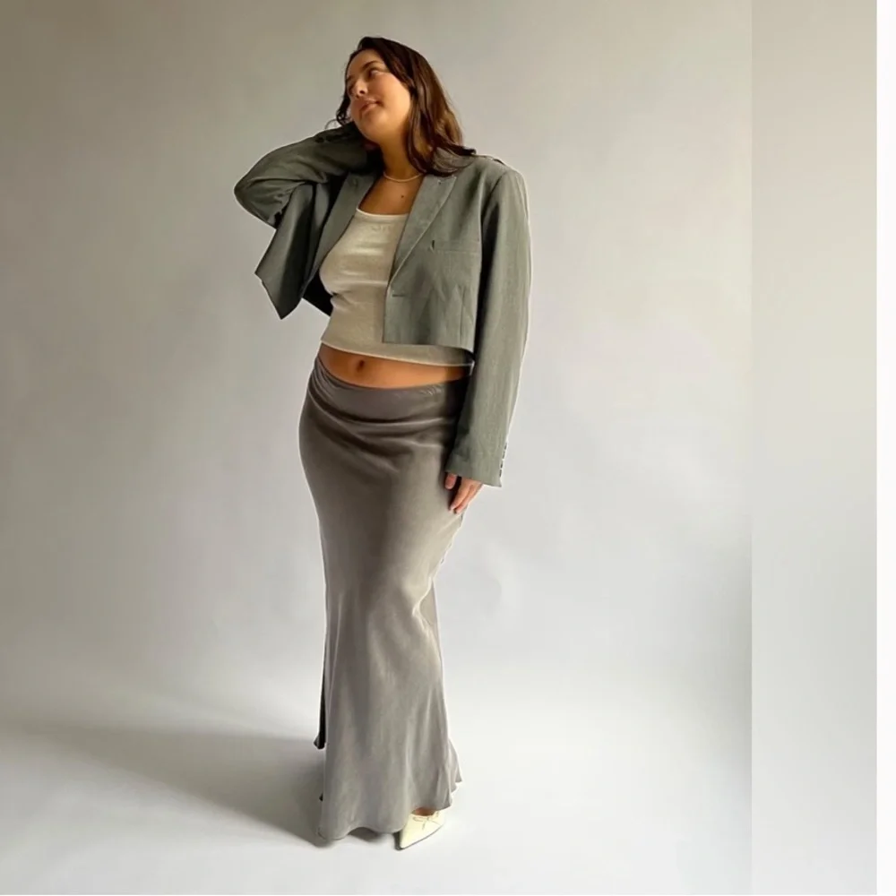 NWT Djerf Avenue Vision Elastic Waist Biased Cut Silky Maxi Skirt Size XL
