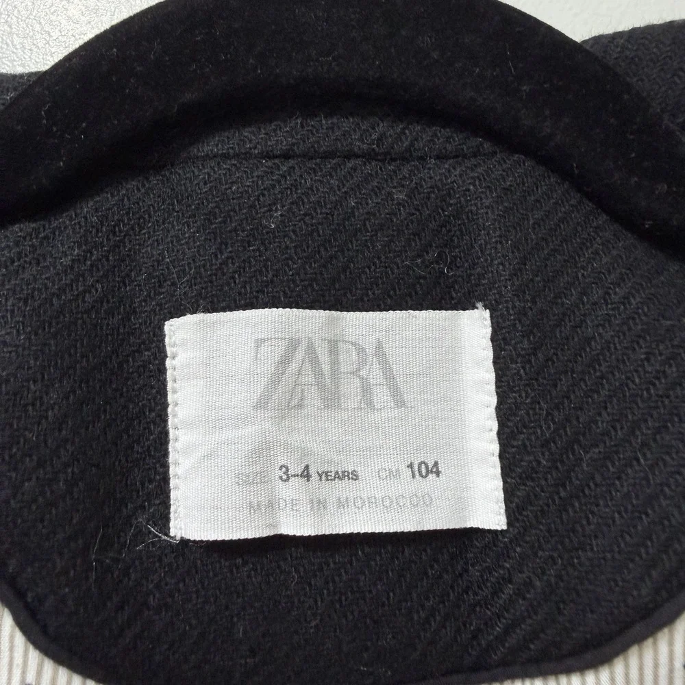 ZARA Wool Blend Button Front Pea Coat Girls Size 3/4Y Black Heavyweight Winter
