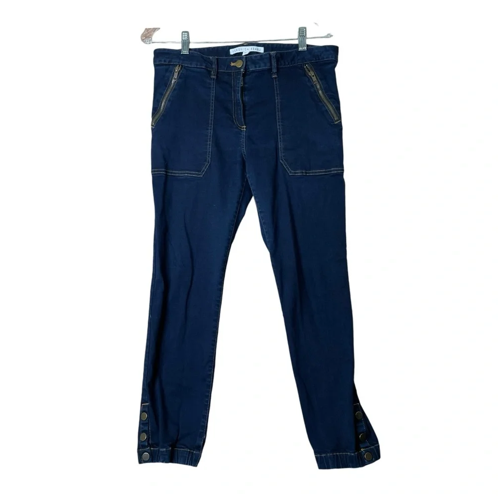 Veronica Beard Women 10 Denim Joggers Jeans Ankle Button Blue Stretch Mid Rise